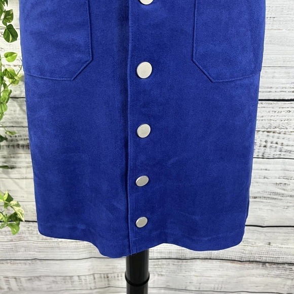 INC International Concepts Skirt Royal Blue Faux Suede Snap Front Pockets Boho - Picture 6 of 10